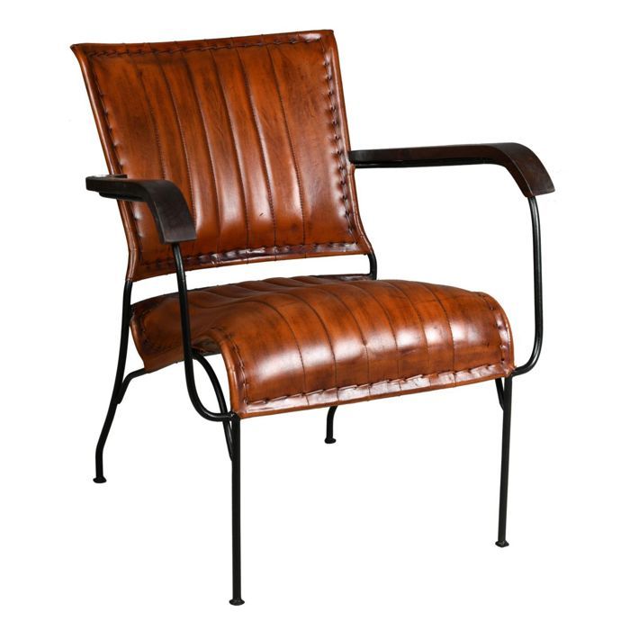 Fauteuil en cuir de buffle métal et bois verni Fauteuil en cuir de buffle métal et bois verni