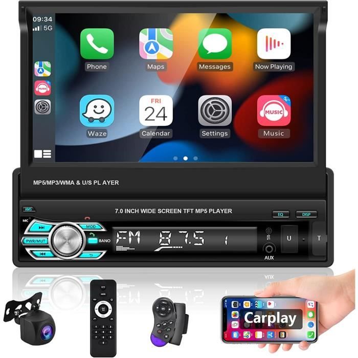 Autoradio bluetooth 1 Din Carplay avec 7 pouce Écran Tactile Main Libres  Poste Radio Voiture FM USB AUX SD+Caméra de Vision Arrière - Cdiscount Auto