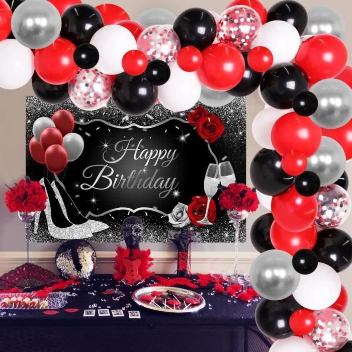 Décorations fête Rouge Noir et Argent pour Femmes Fournitures fête  d'Anniversaire Guirlande Ballon Rouge Noir,[Z1069] - Cdiscount Maison