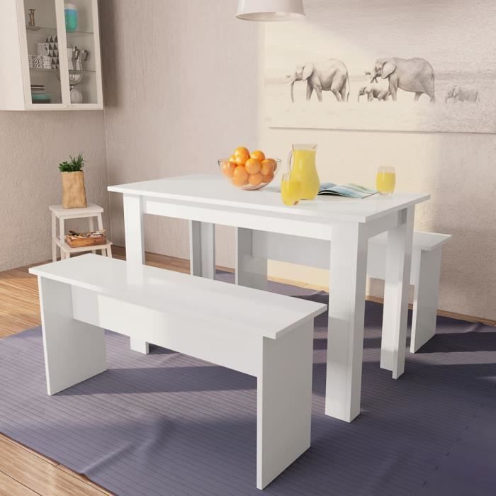 Ensemble Table et Chaises contemporain - Aggloméré Blanc - Moderne - 3 pcs