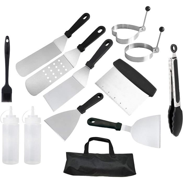 Spatule Et Grattoir Plancha/Barbecue INOX - Manche Bois Acacia - 28cm - Marque RUECAB