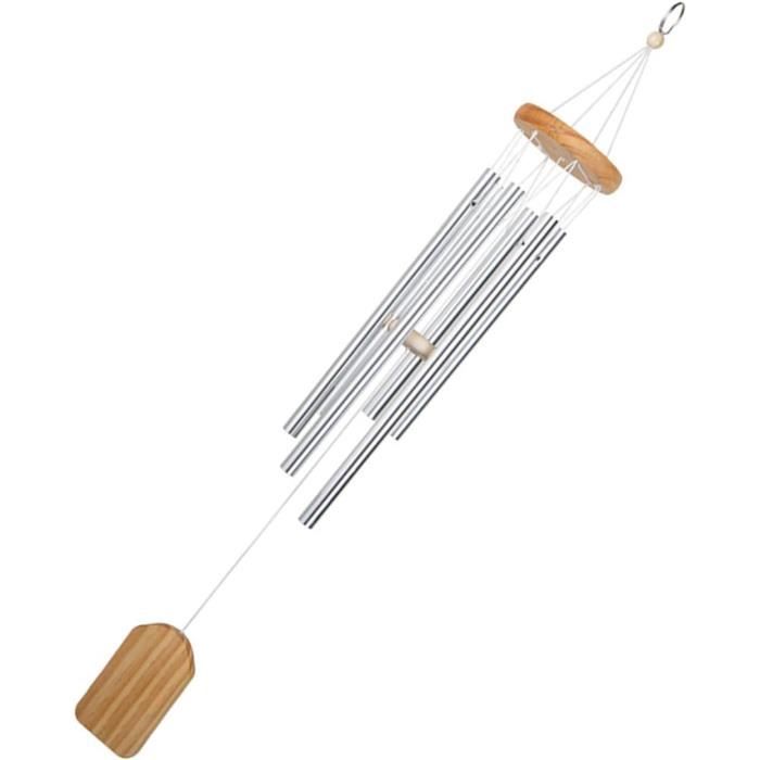 Carillon à Vent Bois Et Aluminium 55cm - 6 Tubes Mélodieux Pour Jardin Terrasse