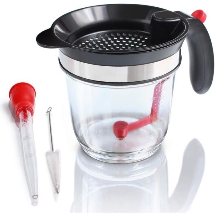 Récipient à Huile Inox 1,3 L Avec Filtre - Pour Réutiliser L'huile De Friture - Couvercle Inclus - Rouge/vert