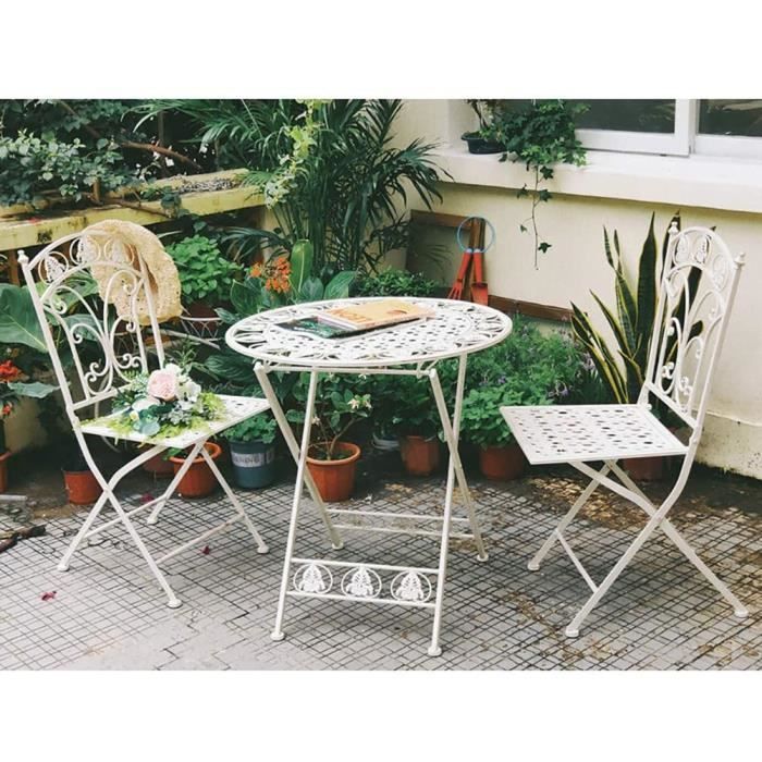 Mobilier de Jardin fer Bistroset 1 table 2 chaises pliantes Antik banquette robuste