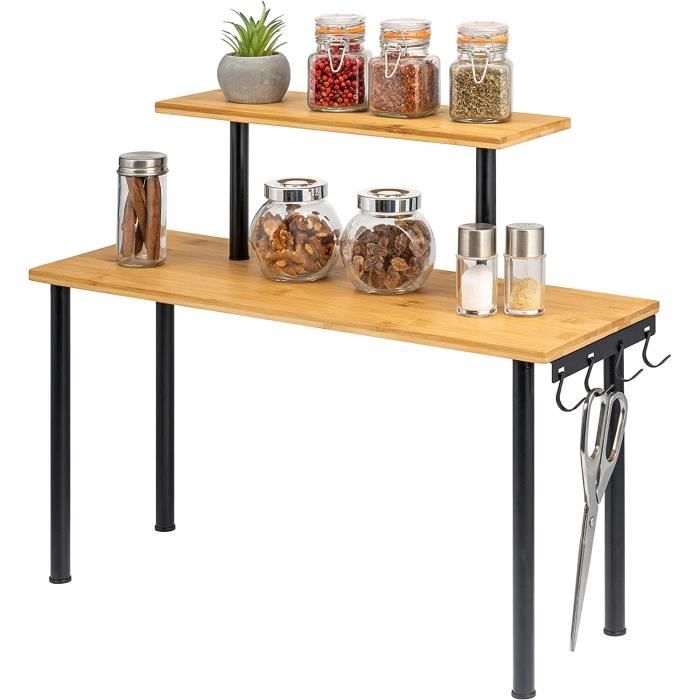 Étagère De Cuisine Industrielle En Bambou Et Acier - 120 Cm De Haut - Design Moderne Pour Rangement Et Décoration (Noir Mat) - 2