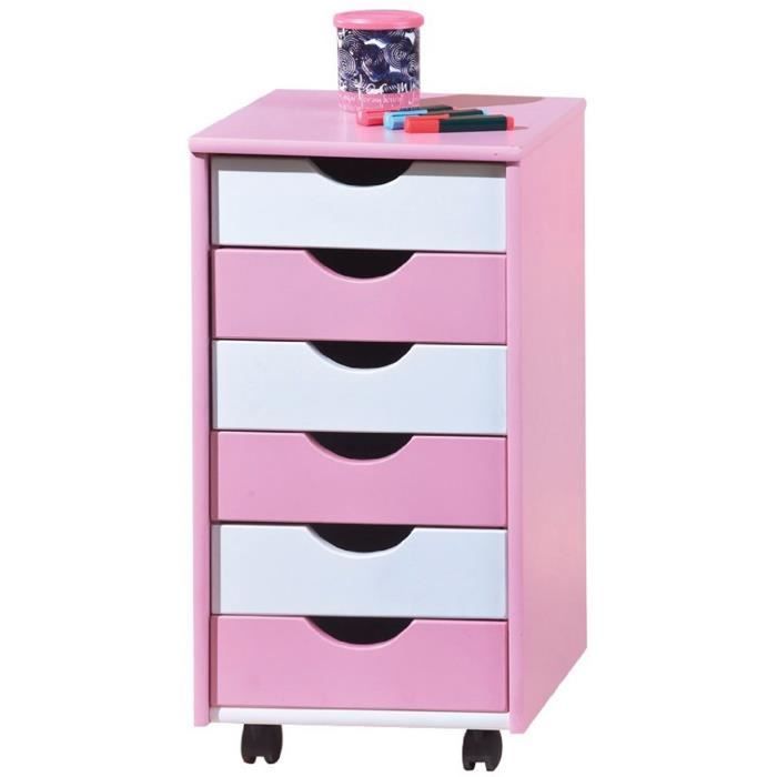 caisson à roulettes spinea - pierre blanc-rose - 6 tiroirs - meuble de bureau vintage pour enfant