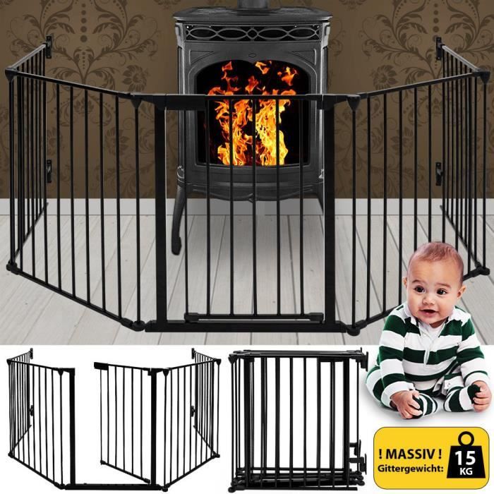 Jaxpety Clôture de Cheminée Barrière de Sécurité pour Bébé Pet Gate Guard  Écran en Métal Plastique, Noir 