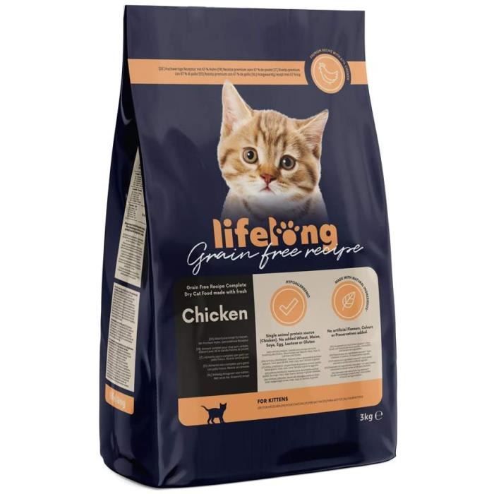 Marque Amazon Lifelong Aliment Pour Chatons Sans Cereale Elabore Avec De La Viande Fraiche De Poulet 3kg Cdiscount