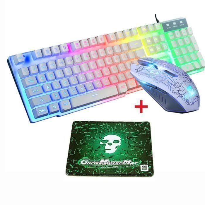 SS Pack clavier,souris et tapis de souris Gamer Clavier RGB touches  semi-mécaniques-Souris Gamer ambidextre Blanc