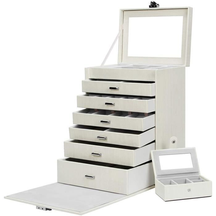 Yarmiene Grande Boîte à Bijoux 2 Étages En Cuir PU Noir - Organisateur De Voyage Portable Pour Bijoux