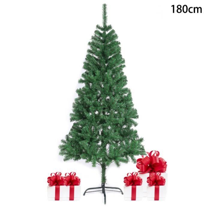 Sapin De Noël Artificiel 180 Cm Avec LEDs - PVC Ignifuge, Pied Métal - Design Slim, Facile à Monter