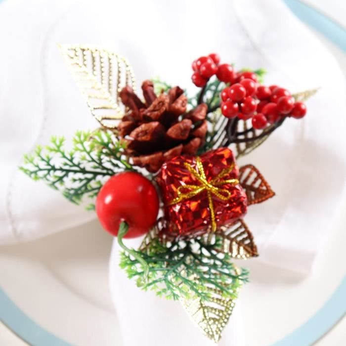 Lot De 4 Anneaux De Serviette En Céramique Blanche - Motifs Noël (arbre Et Cadeaux)