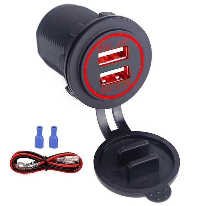 Pièces Auto,Chargeur double port USB étanche, prise USB 12V 24V, pour voiture, allume cigare, prise - Type Red with wire