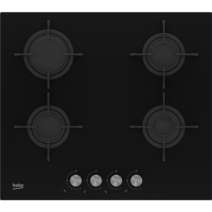 Table de cuisson gaz 60cm 4 feux 7400w verre noir - HILG64221S - BEKO