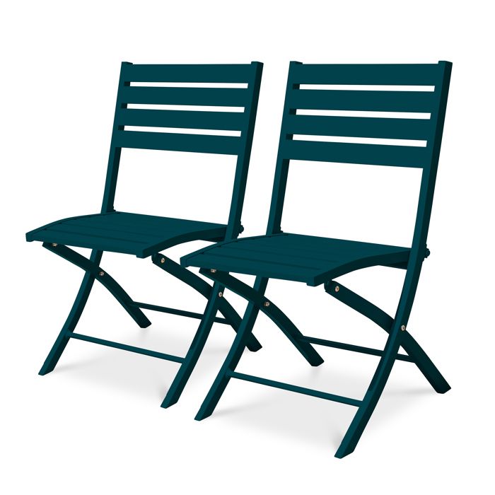 Lot de 2 chaises de jardin en aluminium - Bleu canard - MARIUS Lot de 2 chaises de jardin en aluminium - Bleu canard - MARIUS
