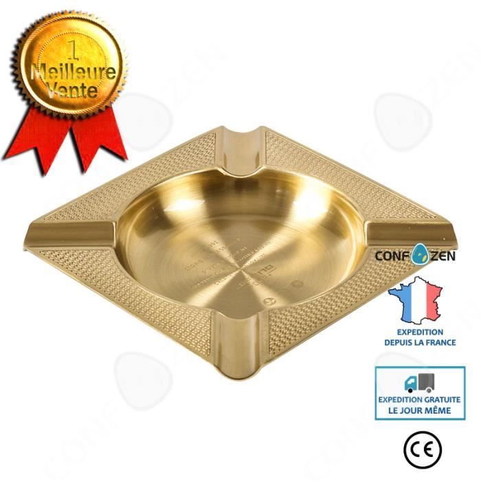 Cendrier à Cigares En Acier Inoxydable CIGARLOONG - 4 Grandes Fentes Pour Cigares - Design élégant Pour Maison, Bureau, Terrasse - Cendrier Pour Homme, Finition Dorée