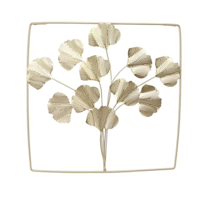 SHZICMY - Décoration Murale 3D - Feuilles De Ginkgo - En Métal - Doré - Moderne - 110 X 70 X 2,5 Cm - Pour Salon, Mur, Maison, Salle à Manger, Bar, Bureau, Hôtel Et Extérieur
