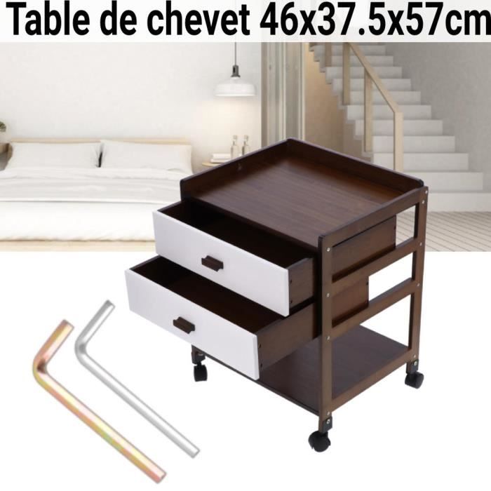 heg table de chevet en bambou bout de canapé avec 2 tiroirs à roulettes pour salon, chambre, cuisine -pt109
