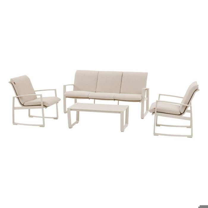 Salon de jardin Boreane lin & argile 5 places en aluminium texaline et polyester - Hespéride