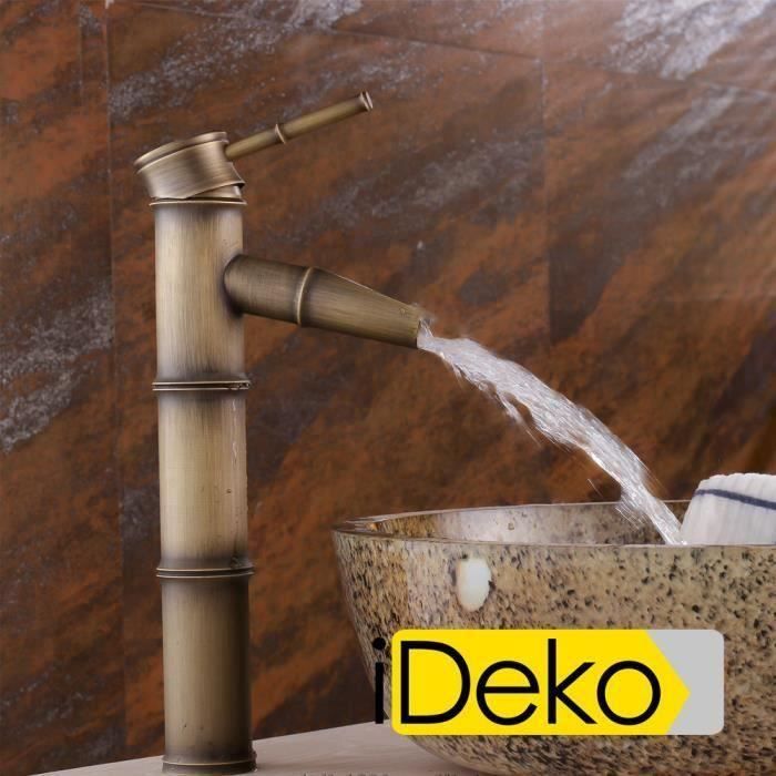 IDeko® Robinet Mitigeur lavabo salle de bain vasque en Laiton Style Japonais Bambou céramique avec Flexible