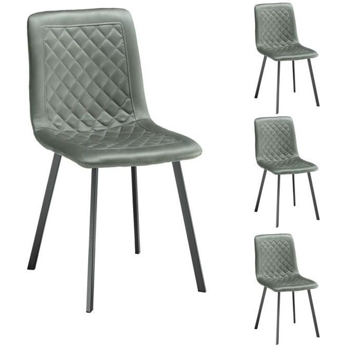 chaises de salle à manger terni rembourrées en tissu suédine vert - idimex - lot de 4 - métal - contemporain