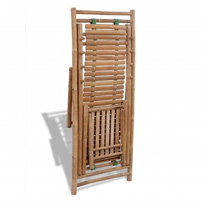 Chaise de terrasse pliante en bambou KIMISS - Réglable en 4 positions avec repose-pied - Marron