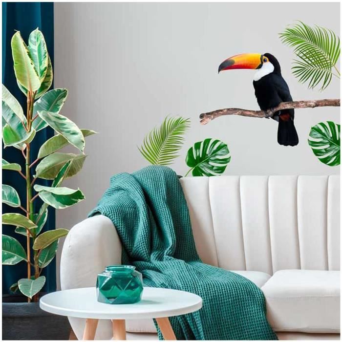 Planche de stickers 'Jungle Tropical' vert (Toucan, monstera