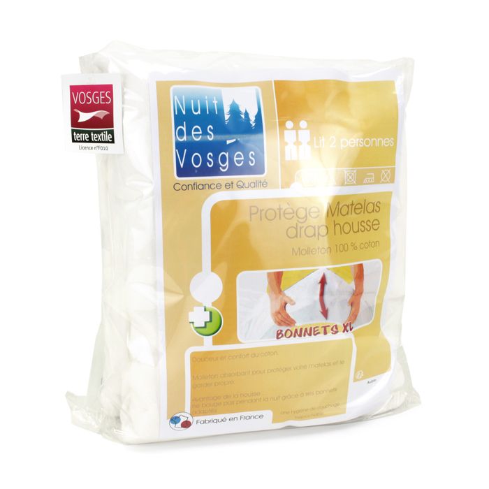 Protège matelas 160x200 cm Bonnet 40cm AUBIN coton gratté 2 faces environ 220g/m² Protège matelas 160x200 cm Bonnet 40cm AUBIN coton gratté 2 faces environ 220g/m²