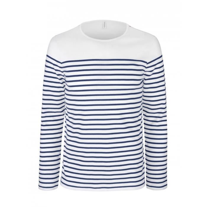 Marinière homme - t-shirt manches longues - K366 - blanc rayé marine