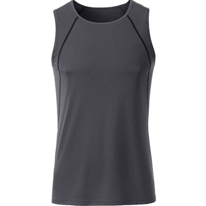 Débardeur running respirant - Homme - JN494 - Gris - Coutures plates contrastées - Séchage rapide Débardeur running respirant - Homme - JN494 - Gris - Coutures plates contrastées - Séchage rapide