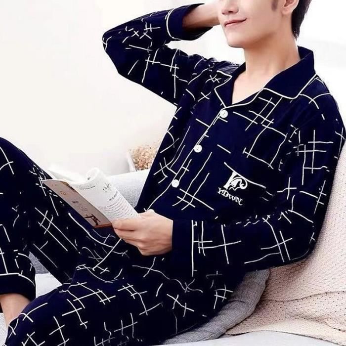 Ensemble Pyjama Homme Popeline Coton Manches Longues - Confort Classique Et Luxueux