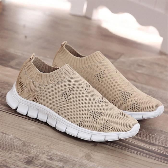 DRIMEE Baskets Femme Maille Respirante Fond Plat – Chaussures Running Décontractées Légères Multicolores, Orange US7/EU38
