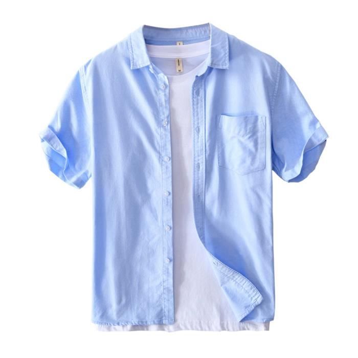 Chemise pour Homme sans Repassage Chemise en Coton à Manches Courtes Chemise Boutonnée d