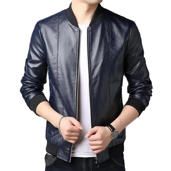Veste Homme,Veste en cuir Homme Mode Nouvelle Slim Fit Col montant Uni Printemps Automne Marque 