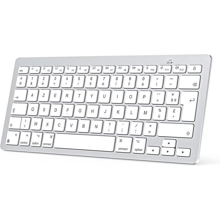 Clavier sans Fil Multi-Dispositifs pour Macbook, Clavier Bluetooth  Rechargeable AZERTY Connecter 1 à 3 appareils pour iMac, iPad, iPhone, Mac  OS X, iOS, Apple OS- Blanc/Argent : : Informatique