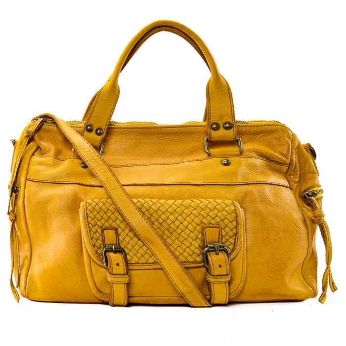 Sac a main en cuir vintage MISS CANBERRA Moutarde jaune Cdiscount Bagagerie Maroquinerie