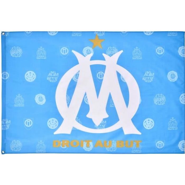 Produit Licencié OM Collection Drapeau Officiel Olympique De Marseille 150x100cm - Polyester - Supporteur OM - Collection Officielle Drapeau Football