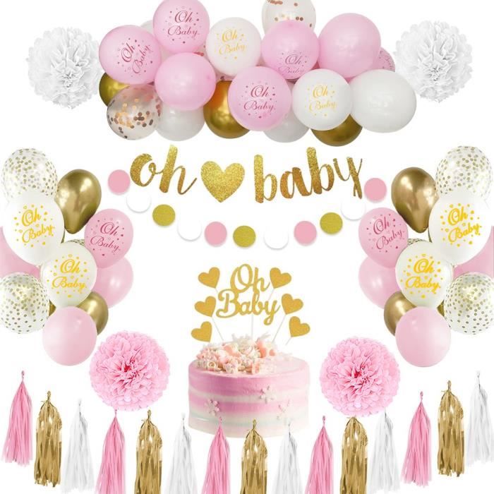 Baby Shower Deco Girl, Baby Shower Party Deco - bannière ballon bébé fille,  ballon en aluminium (fille + bouteille de lait + landau + ballon couronne +  pied), ballon à confettis +