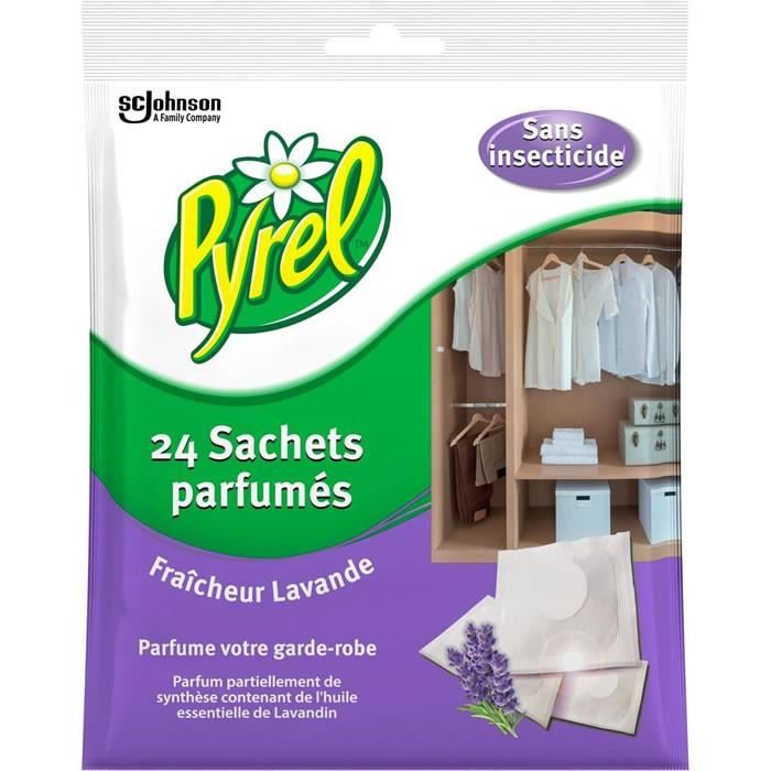 LOT DE 4 PYREL Sachet antimites fraîcheur Lavande 24 sachets