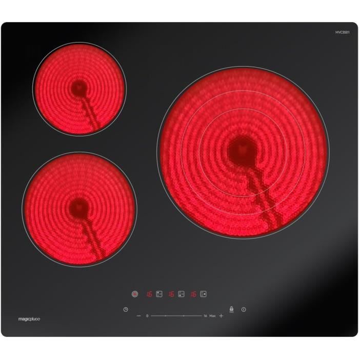 Plaque De Cuisson Vitrocéramique 3 Feux Encastrable 5600W – 59 Cm, Commande Tactile, Minuteur – Compatible Tous Ustensiles