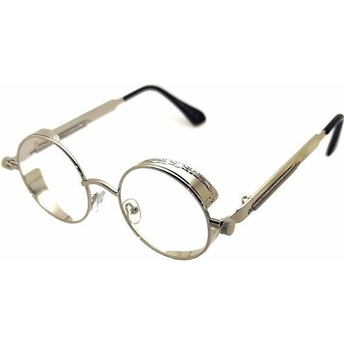 Lunettes VUE Homme Rond Luxury Steampunk Argent Or Gold Métal Oeillière  ronde