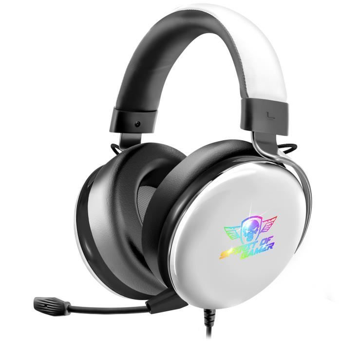 SPIRIT OF GAMER–XPERT H700 I Casque Gaming USB Son 7.1 Virtual Surround -LED RGB -Blanc -Structure Alu –Pour PC/PS5/Xbox/PS4/SWITCH