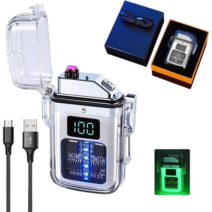 Briquet électrique Coupe-vent En Métal, Double Arc Plasma, Sans Flamme, Rechargeable Par USB, Affichage De Puissance LED, Briquet à Capteur Tactile