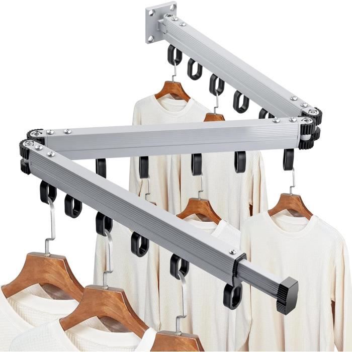 Lot De 2 Étendoirs Muraux Pliables Noir - Séchoir à Linge Réglable Avec Ailes Latérales Pour Intérieur Et Extérieur
