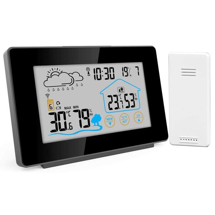 Station Météo Intérieur/Extérieur Sans Fil - 3 Capteurs - Écran Tactile LED - Température, Humidité, Prévisions