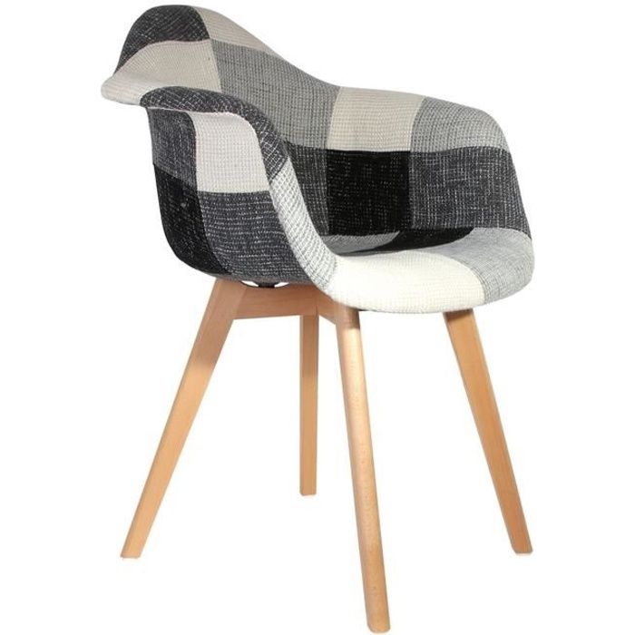 fauteuil scandinave patchwork - the concept factory - h. 83 cm - gris