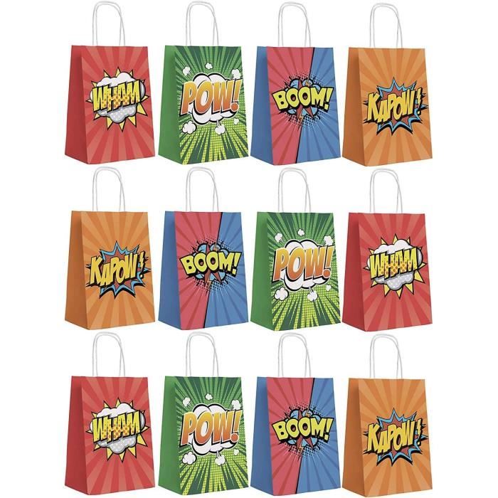 12 Sacs Cadeaux Anniversaire En Papier Kraft – Motifs Dessins Animés Mignons, Avec Poignées, 21,5x15x8 Cm - 11