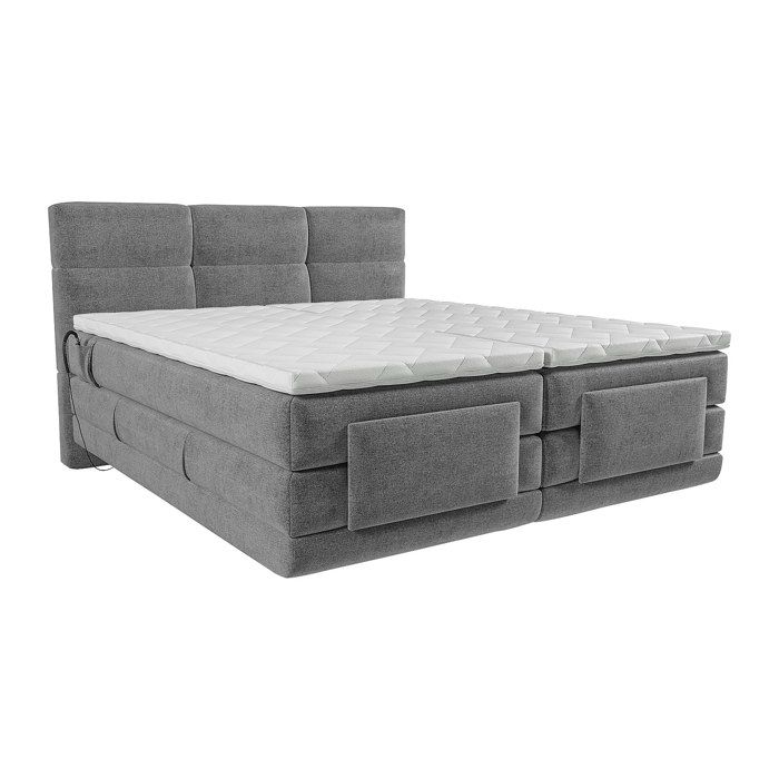 Ensemble complet boxspring tête de lit capitonnée + sommiers relaxation électrique + matelas + surmatelas - 2 x 90 x 200 cm - Tissu