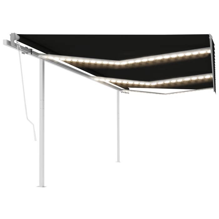Auvent Automatique 500x350 Cm Avec Capteur De Vent Et LEDs - Store De Terrasse, Balcon Ou Jardin, Toile Polyester Imperméable, Télécommande - Couleur Jaune Et Blanc