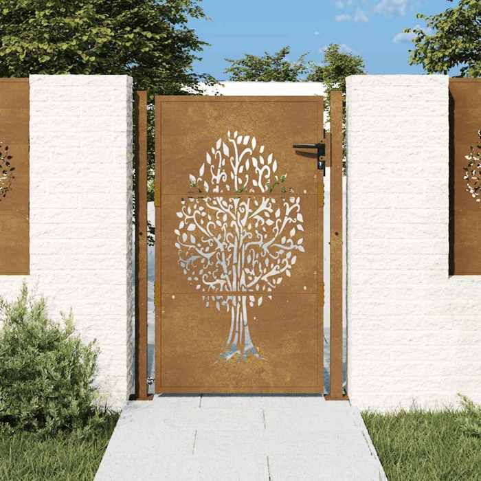 vidaXL Portail de Jardin Portillon de Patio Barrière de Sécurité Porte d'Extérieure Terrasse 105x130 cm Acier Corten 153162